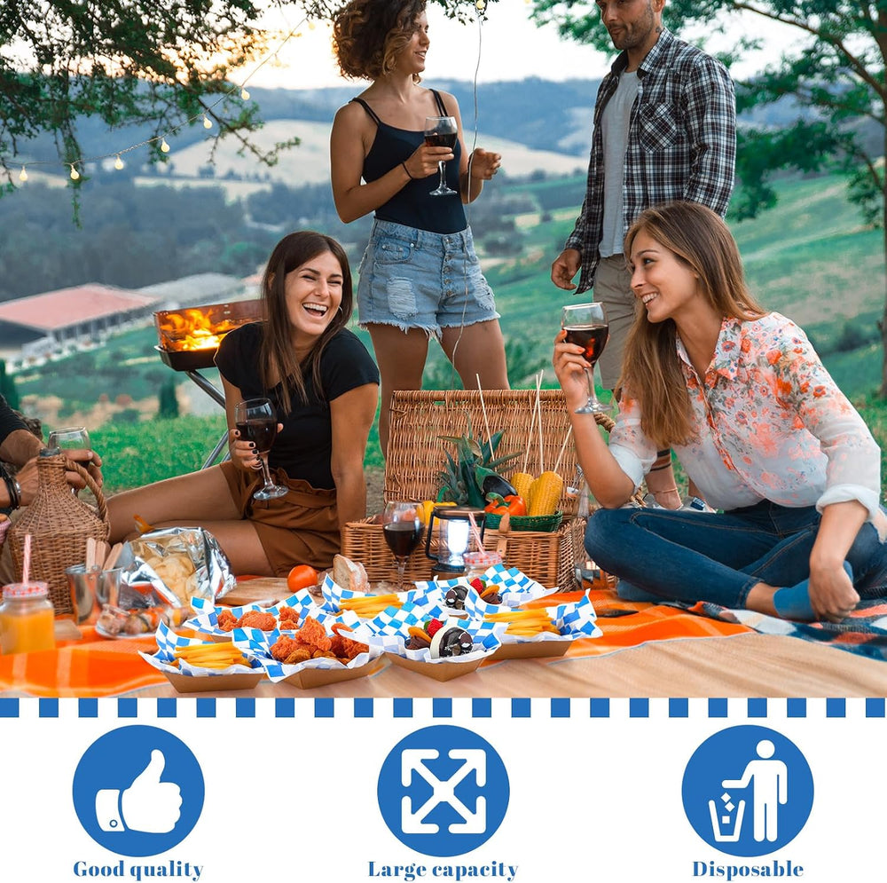 1000 Pcs Food Boats & Greaseproof Liners, Blue and White, Checkered