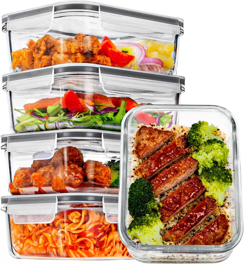 Vtopmart 5Pack 30oz Glass Meal Prep Container Sets with Lids, Grey