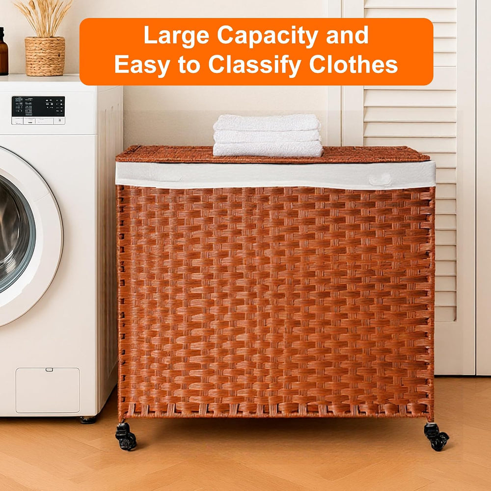 HYCHIKA Laundry Hamper with Lid and Wheels, 42.26 Gallon (160 L) Wicker Laund...