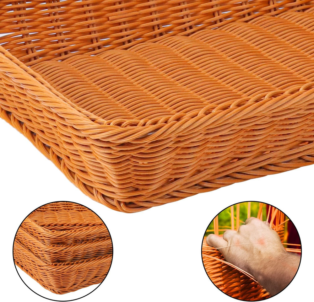5 Pack 16 Inch Brown Wicker Bread Basket, Handmade Woven Organizer, Rectangul...