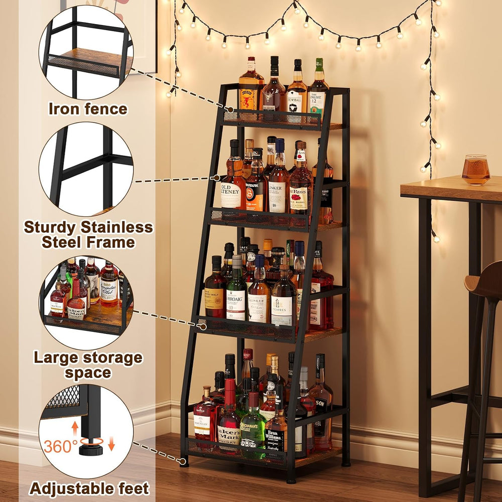 4-Tier 43.89’’ Trapezoid Liquor Cabinet with Fences for Home Bar