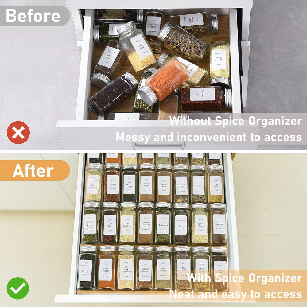 Spice Drawer Organizer with 35 Spice Jars,216 Labels,25 Non-slip Rubber, Bamb...