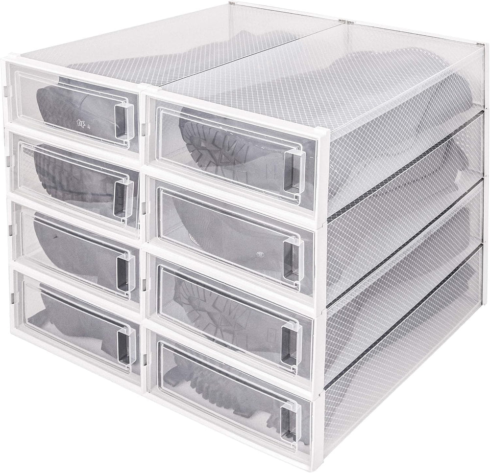 DHMAKER 8 Pack Stackable Clear Plastic Shoe Organizer, Drop Front Boot Organi...