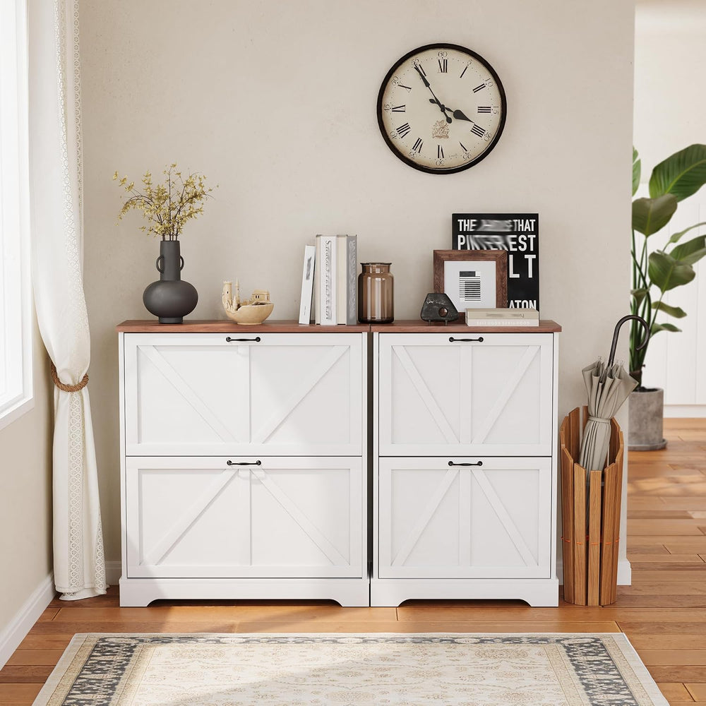 Semiocthome Farmhouse Shoe Storage Cabinet with 2 Flip Drawers, 31.5"(W)...