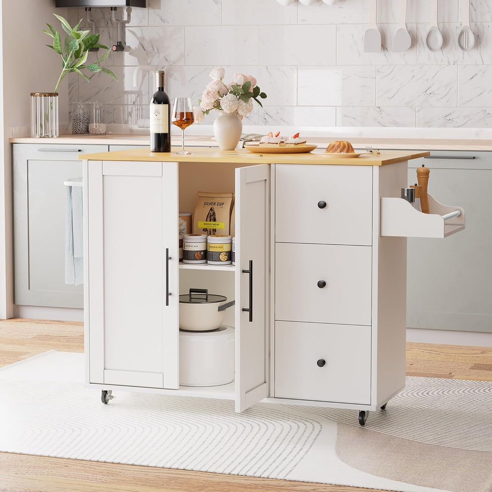 GRUSIGN 49.6" Kitchen Island on Wheels with Storage-Multifunctional Kitc...