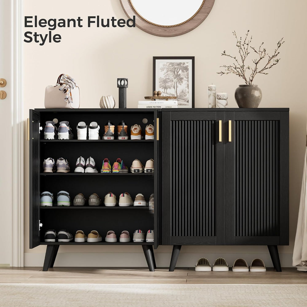 Fluted Shoe Cabinet with Doors, 4-Tier Entryway Shoe Storage
