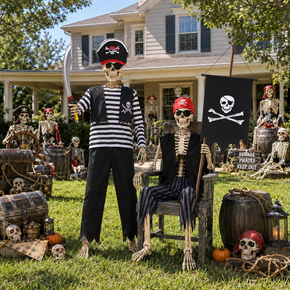 Halloween Skeleton Pirate Outfits Costume for 5-6 FT Skeletons Decoration