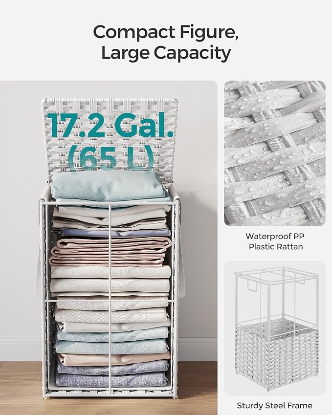 SONGMICS Laundry Hamper with Lid, 17.2 Gallon Synthetic Rattan Clothes Laundry