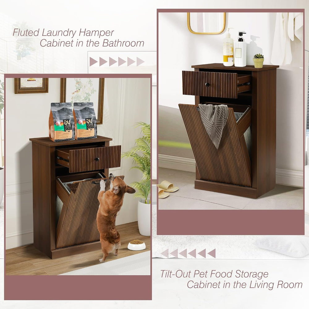 36" H Tilt Out Laundry Hamper Cabinet, Modern Fluted Trash Can Cabinets ...