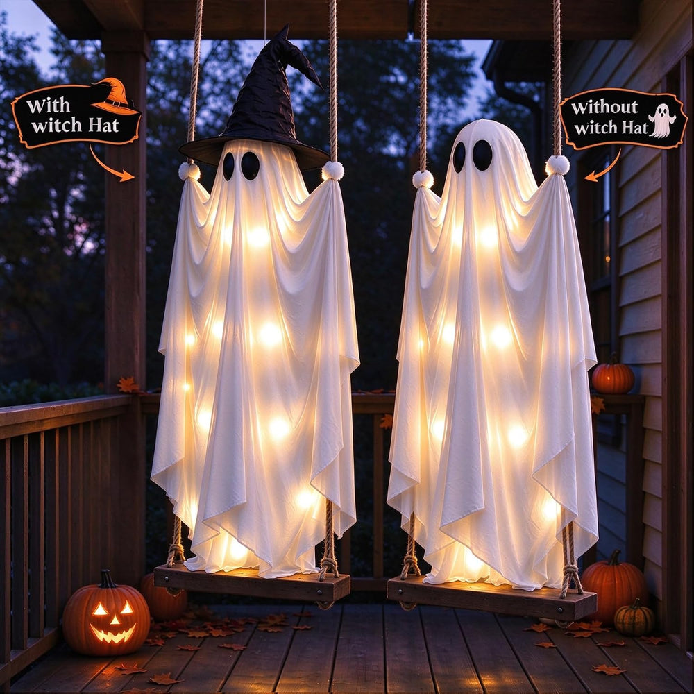 2-Pack Hanging Swinging Ghosts Outdoor Decor for Halloween