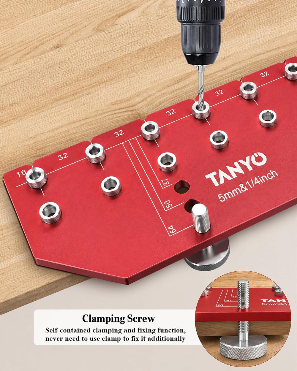 TANYO 11-Hole Shelf Pin Jig, 1/4" & 5mm Drill Bits, Cabinet Hardware