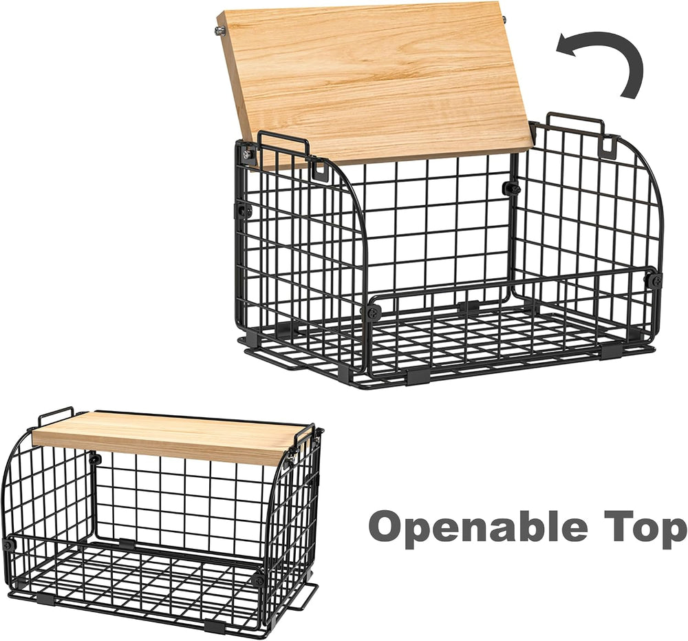 2 Set Stackable Wire Basket with Openable Top, Kitchen Counter, Pantry Organi...