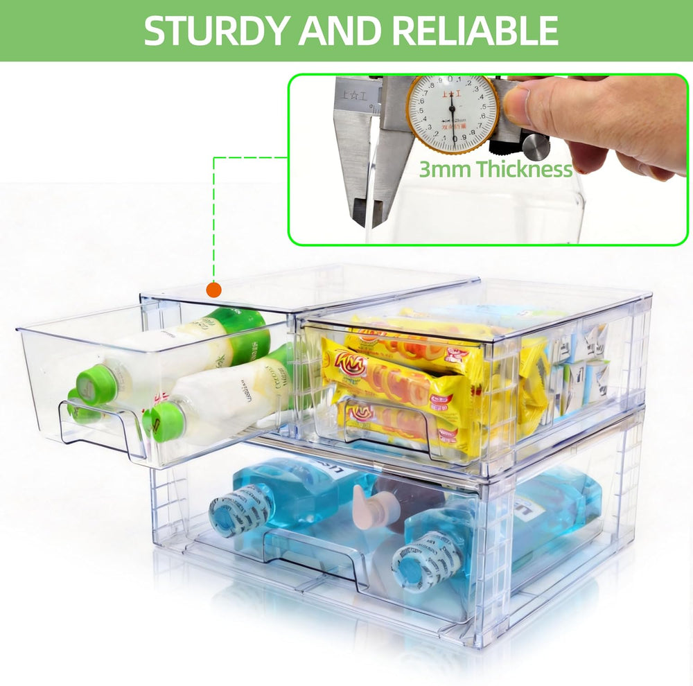 Wide Large Stackable Storage Drawers(2 Pack),Multi-purpose Clear Plastic Orga...