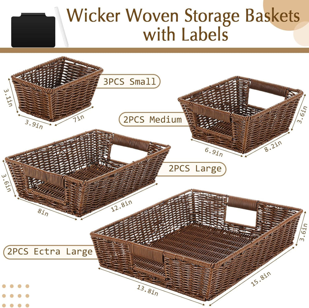 Marsui 9 Pcs Wicker Storage Baskets for Pantry Organization with Handle Label...