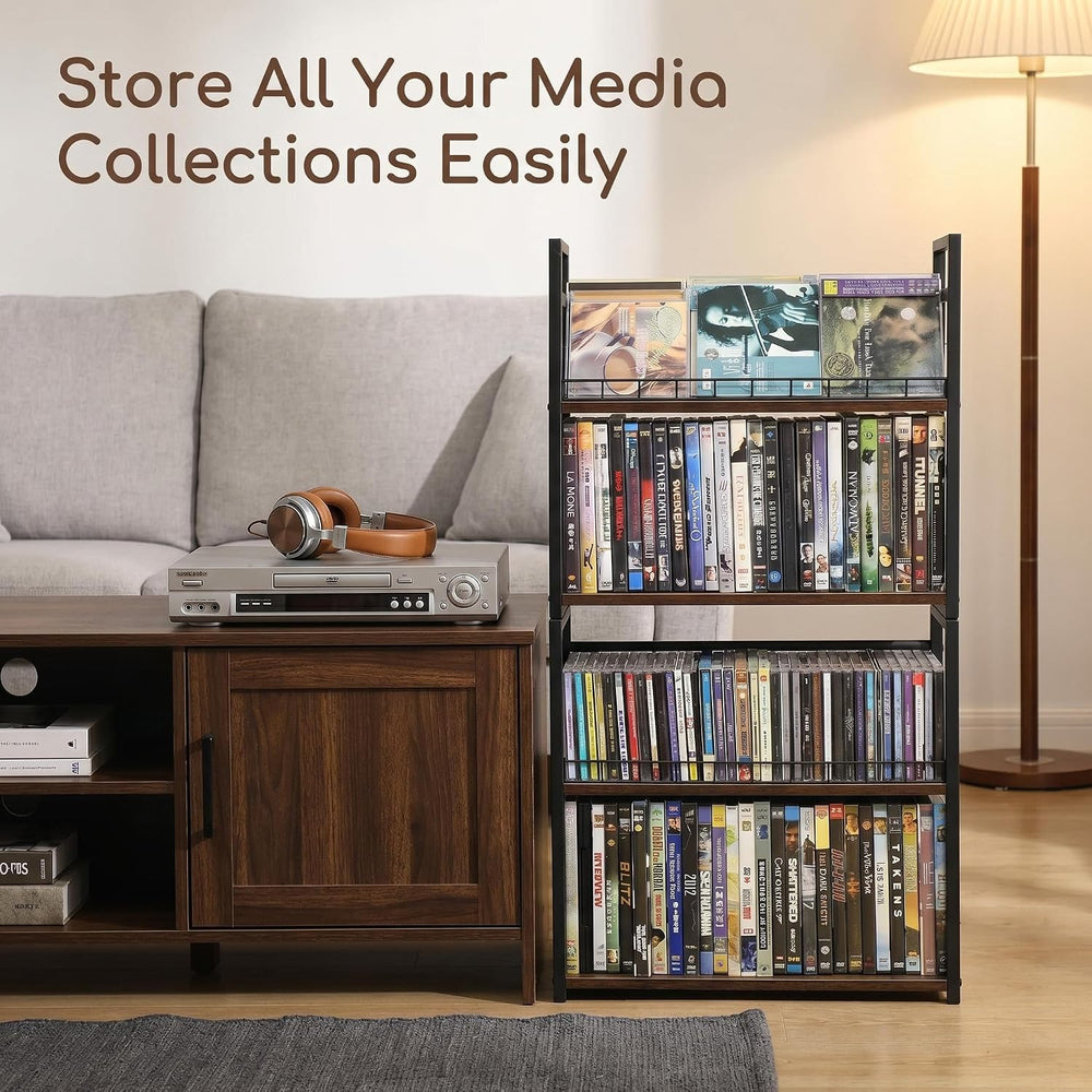 2-Tier DVD Storage Rack 2 Pack, Holds 112 DVDs (160 CDs), Metal Frame Media H...