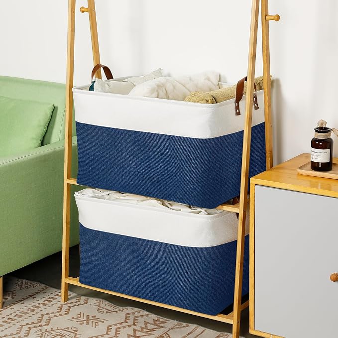 DULLEMELO 2-Pack Extra Large Blanket Basket Fabric Storage Baskets