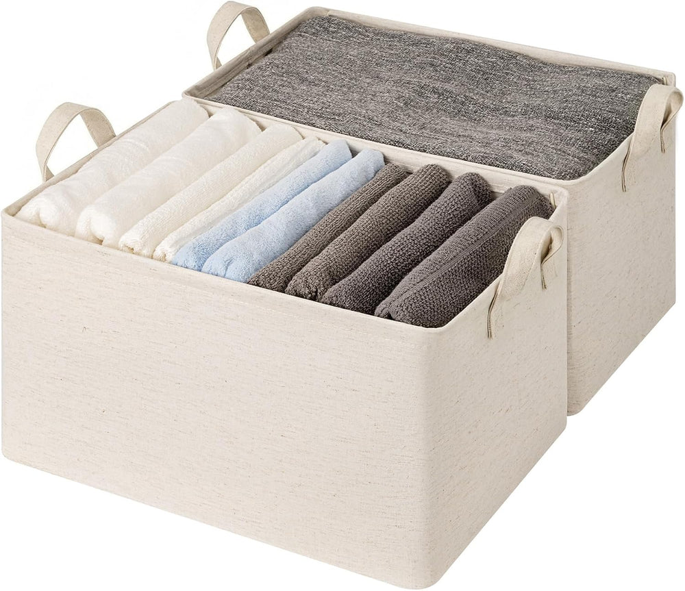 StorageWorks Linen Closet Storage Bins, 45L Storage Baskets, Beige, 2-Pack