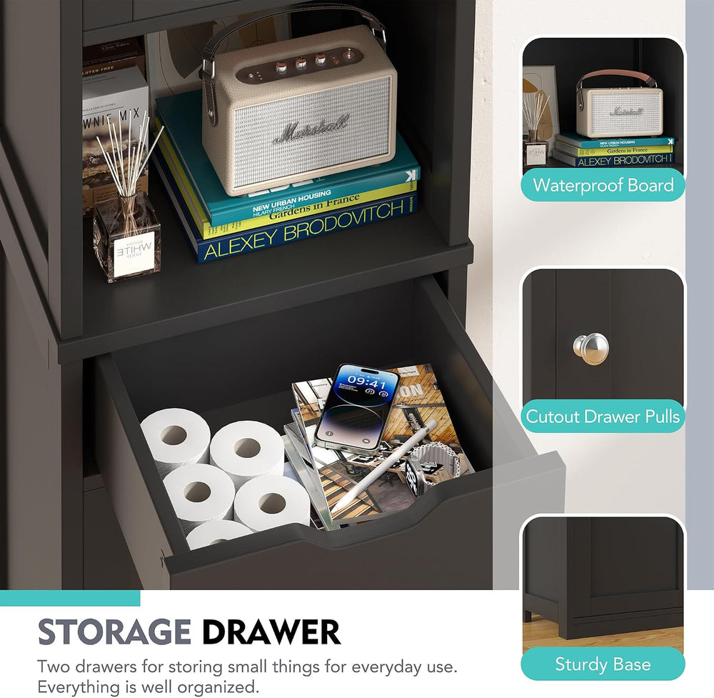 Vongrasig 64”Tall Slim Bathroom Storage Cabinet with 2 Doors, Black