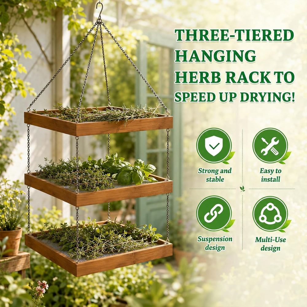 3-Tier Hanging Wooden Herb Drying Rack