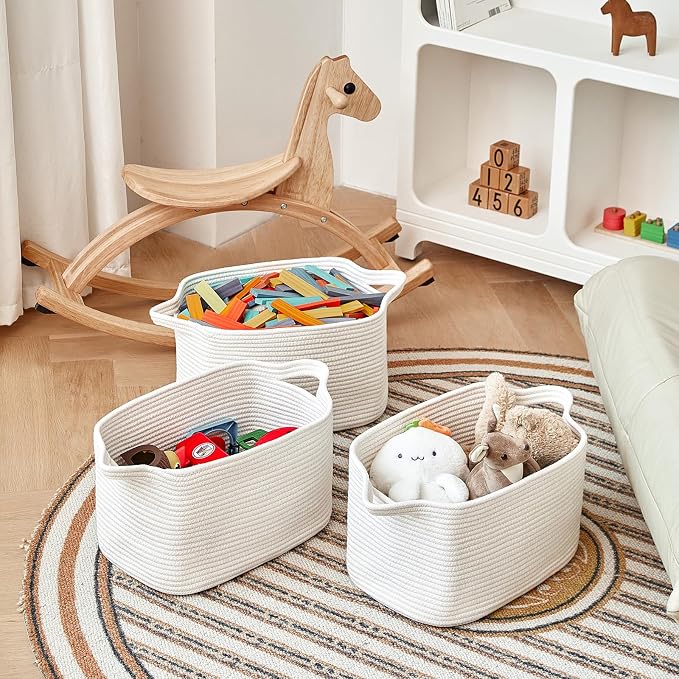 Cotton Rope Storage Basket 15"x10"x9" – Fabric Storage Bins (S...