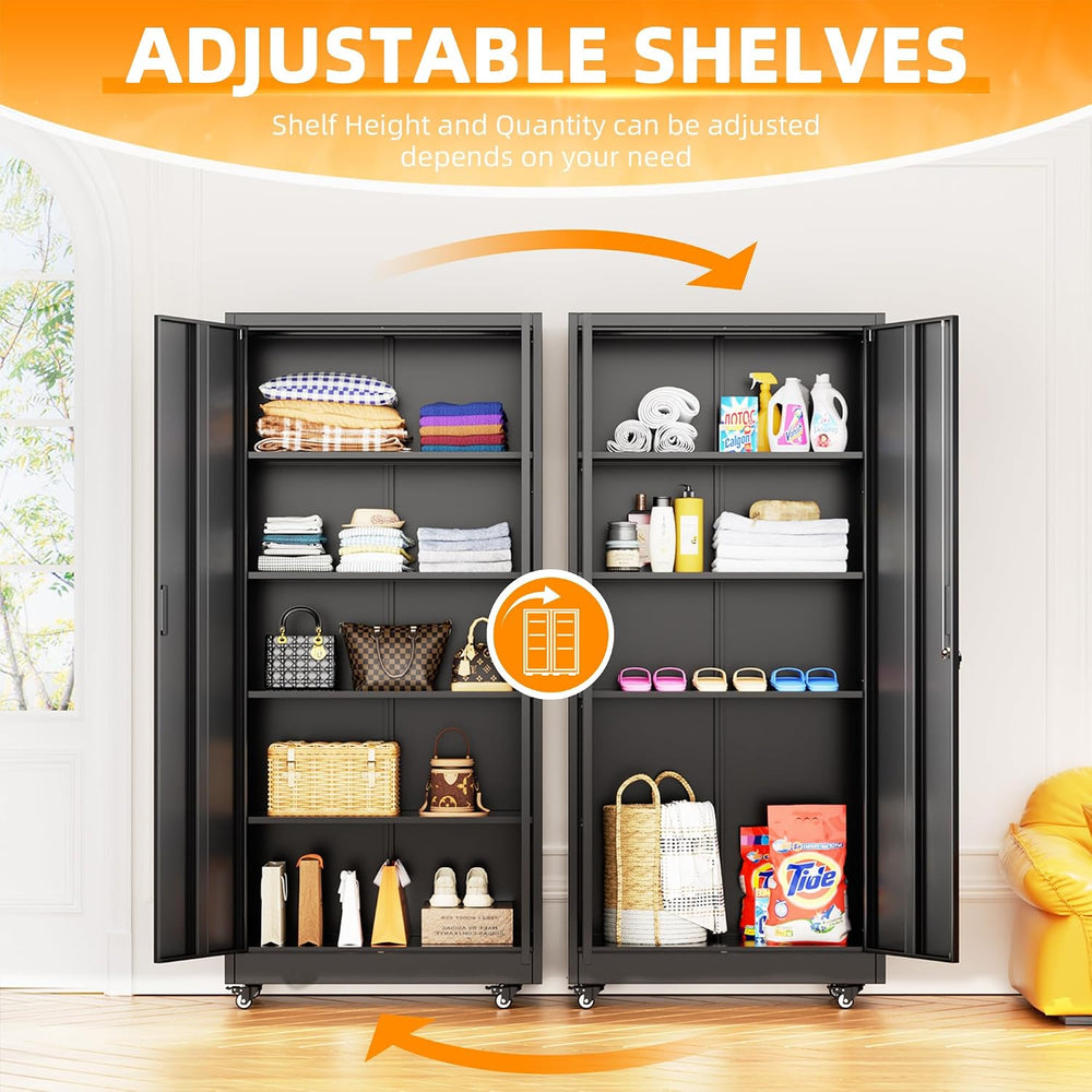 Bonusall Garage Cabinets with Wheels, 73" H Metal Locking Cabinet with 2...