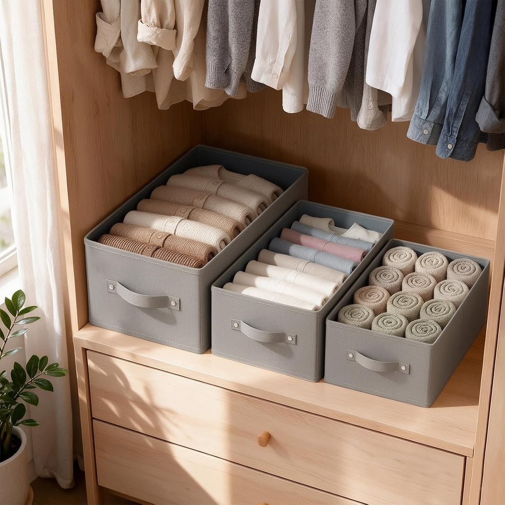 Storage Boxes, Fabric Clothes Bins, 3 Pack, Grey, 16.1x9.8x6.5 In