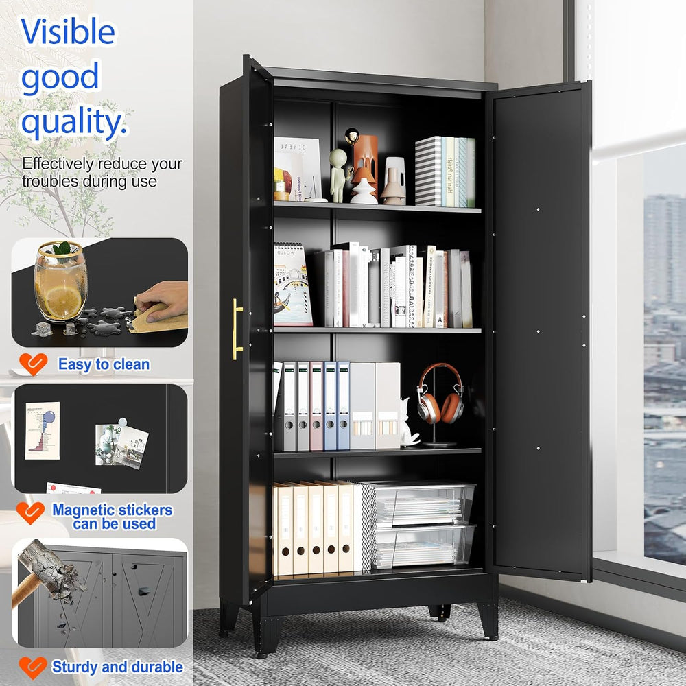 61" Tall Kitchen Pantry Cabinet,Metal Storage Cabinet Black Cupboard