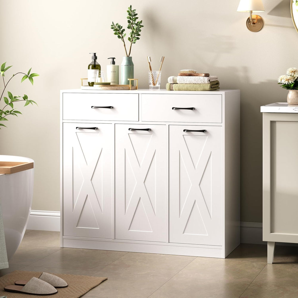 Herture Laundry Hamper Cabinet, Laundry Basket 3 Section with 2 Storage Drawe...