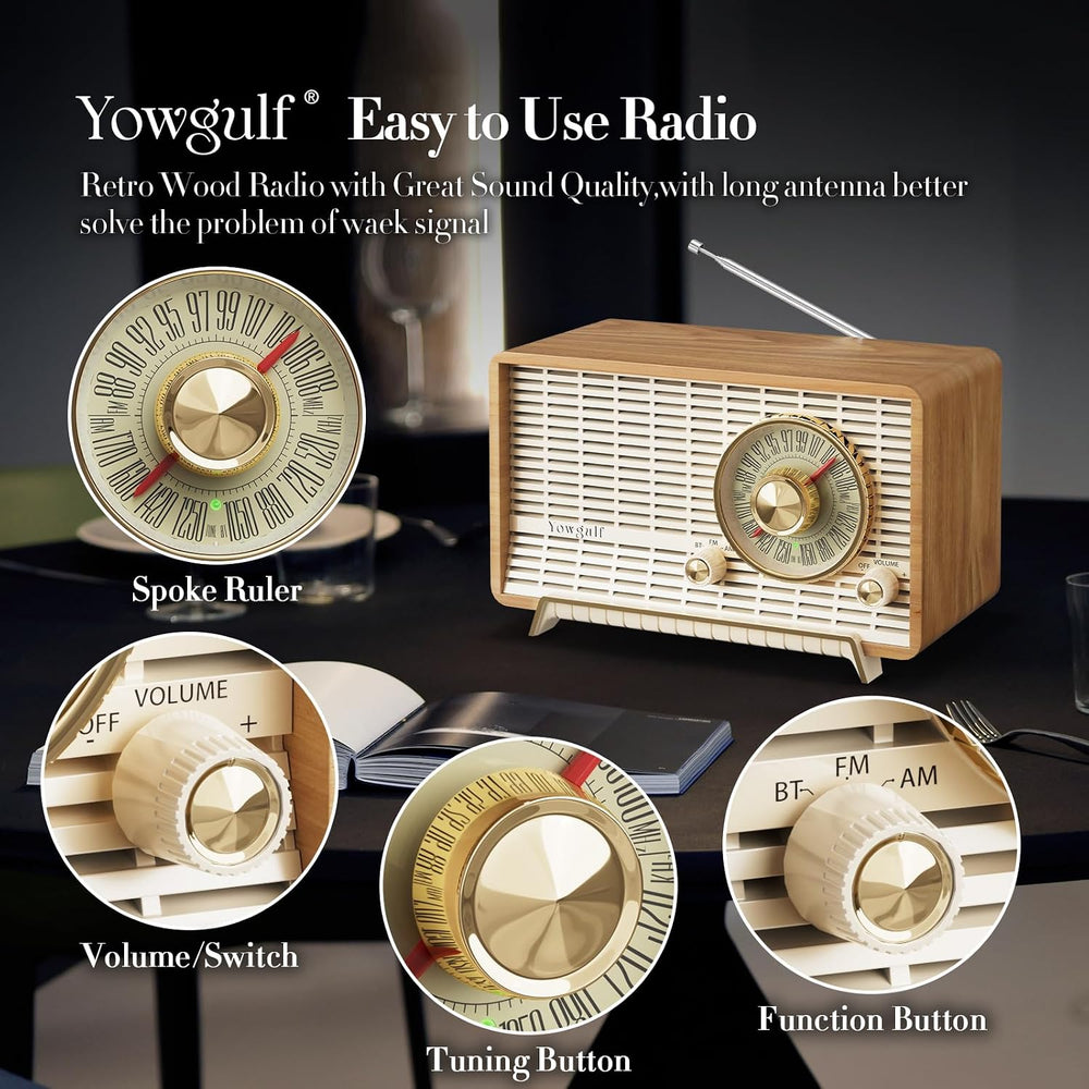AM FM Radio Classic Retro Wood Table Bluetooth Speaker Plug-in Wall