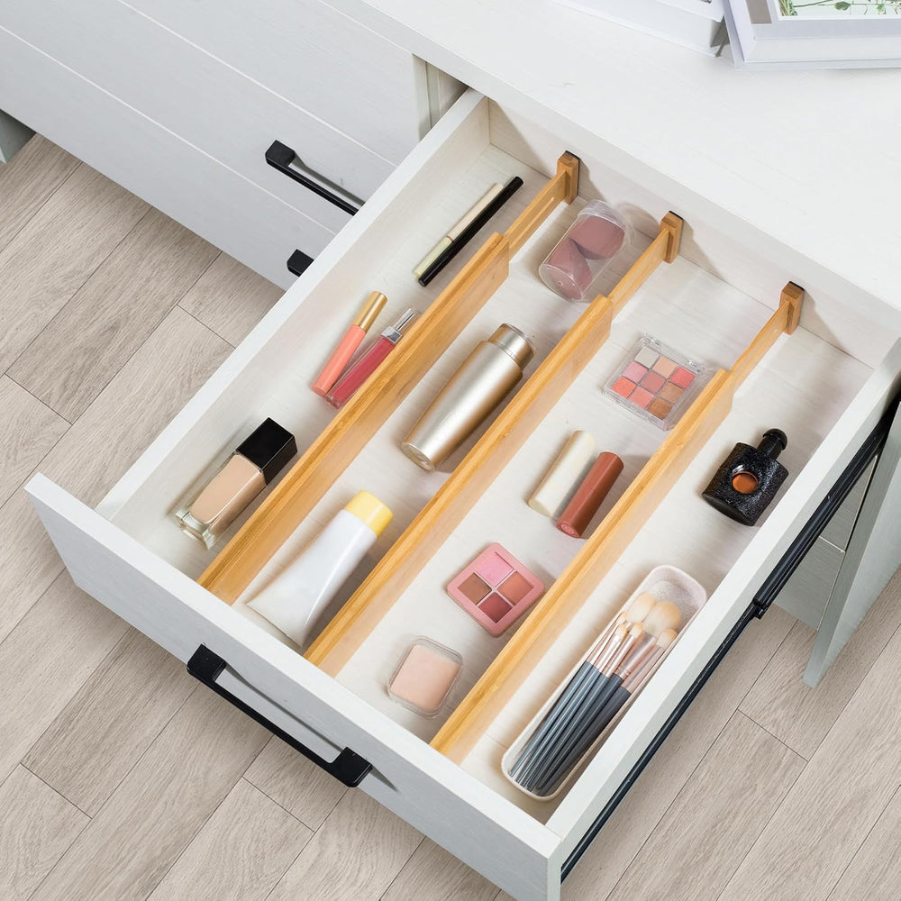 VaeFae 6-Pack Adjustable Bamboo Drawer Dividers, Expandable Drawer Organizer ...