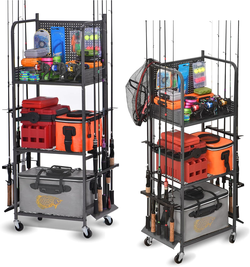 Heavy Duty Fishing Rod Rack, Fishing Organizer for Garage, Fishing Gear Holde...