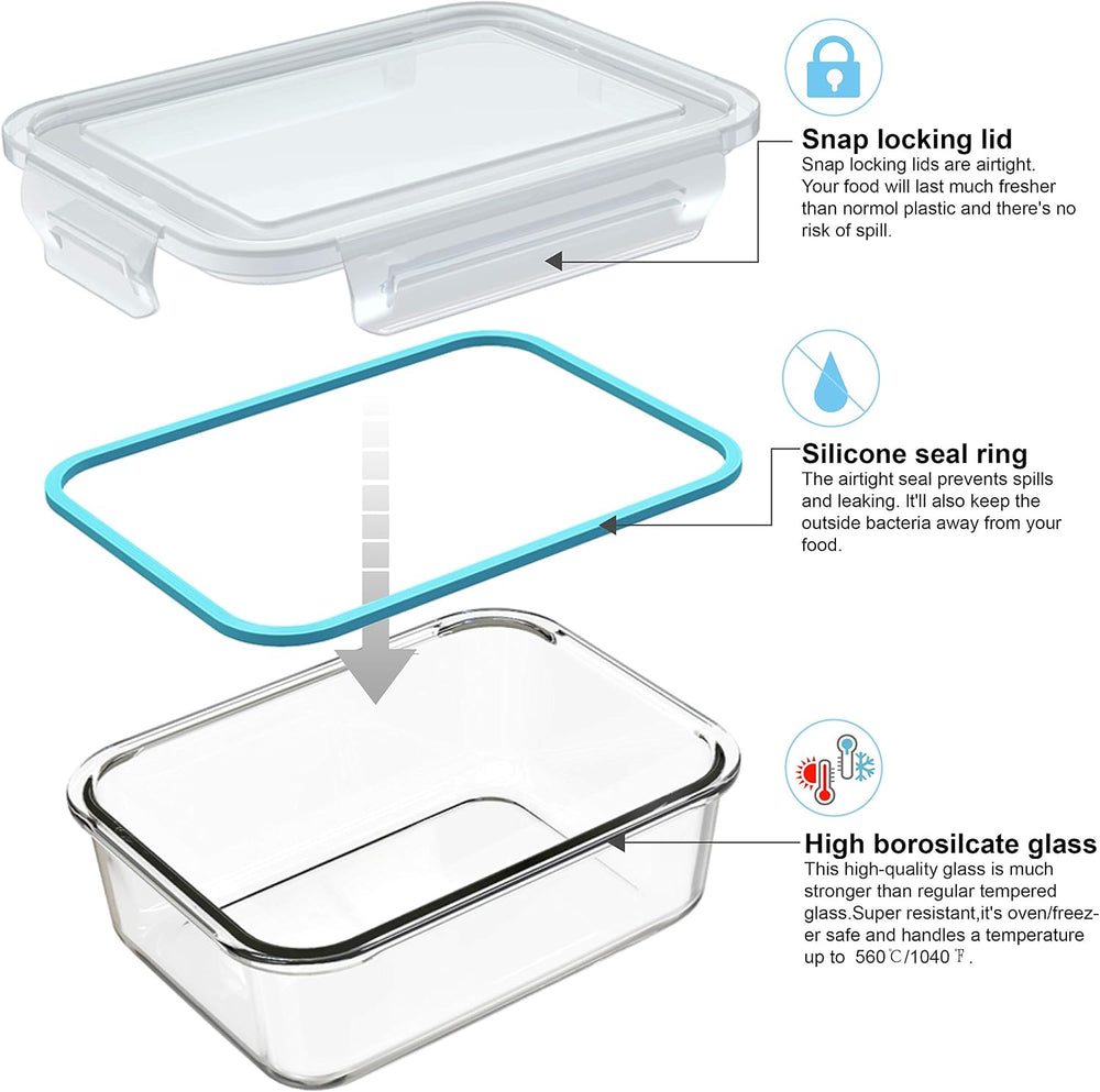AILTEC Glass Food Storage Containers with Lids 9 Pack, 3 Shape Airtight Set