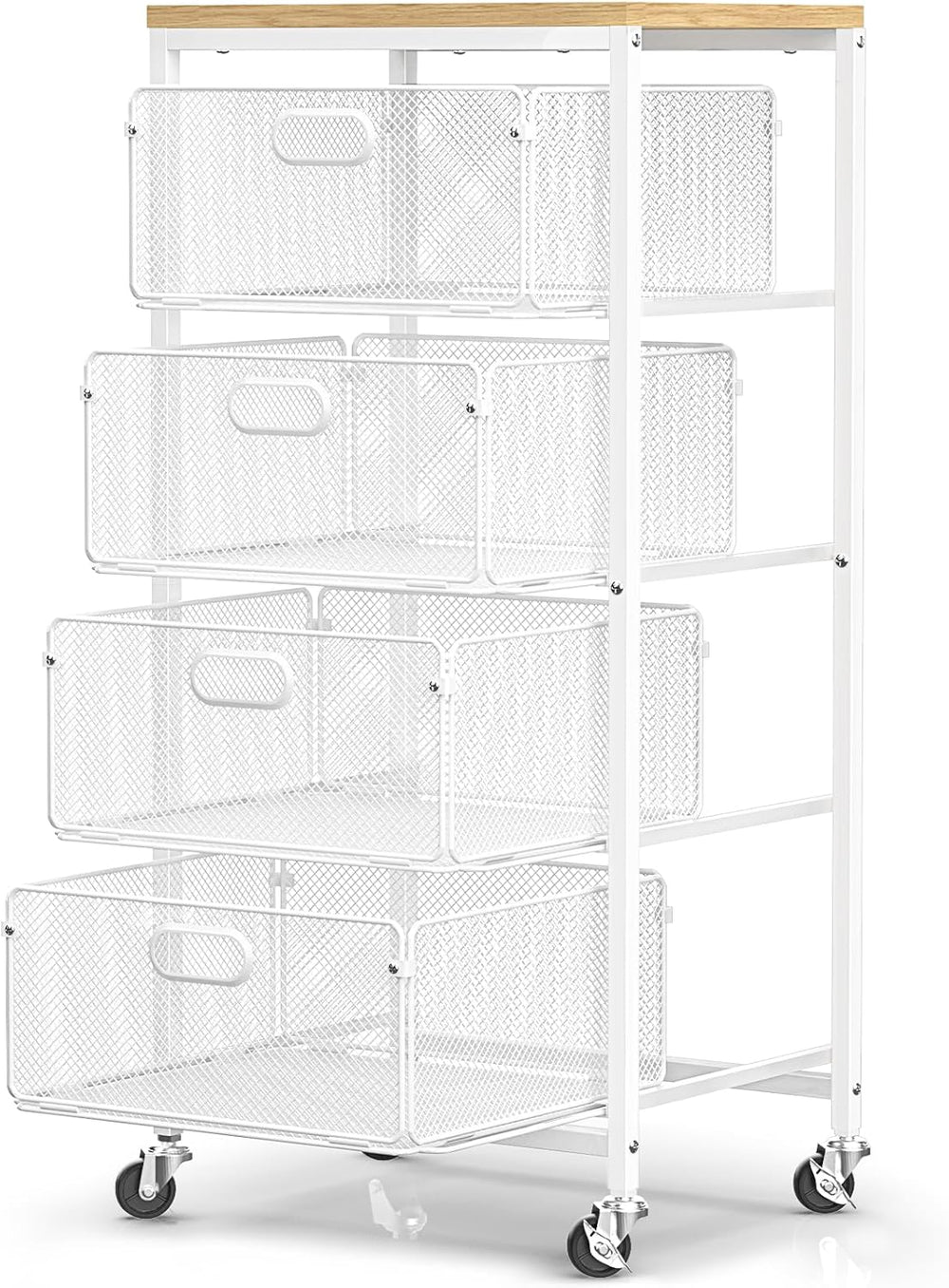 Kitchen Storage Cart with Drawers,Metal Snack Cart Organizer,White