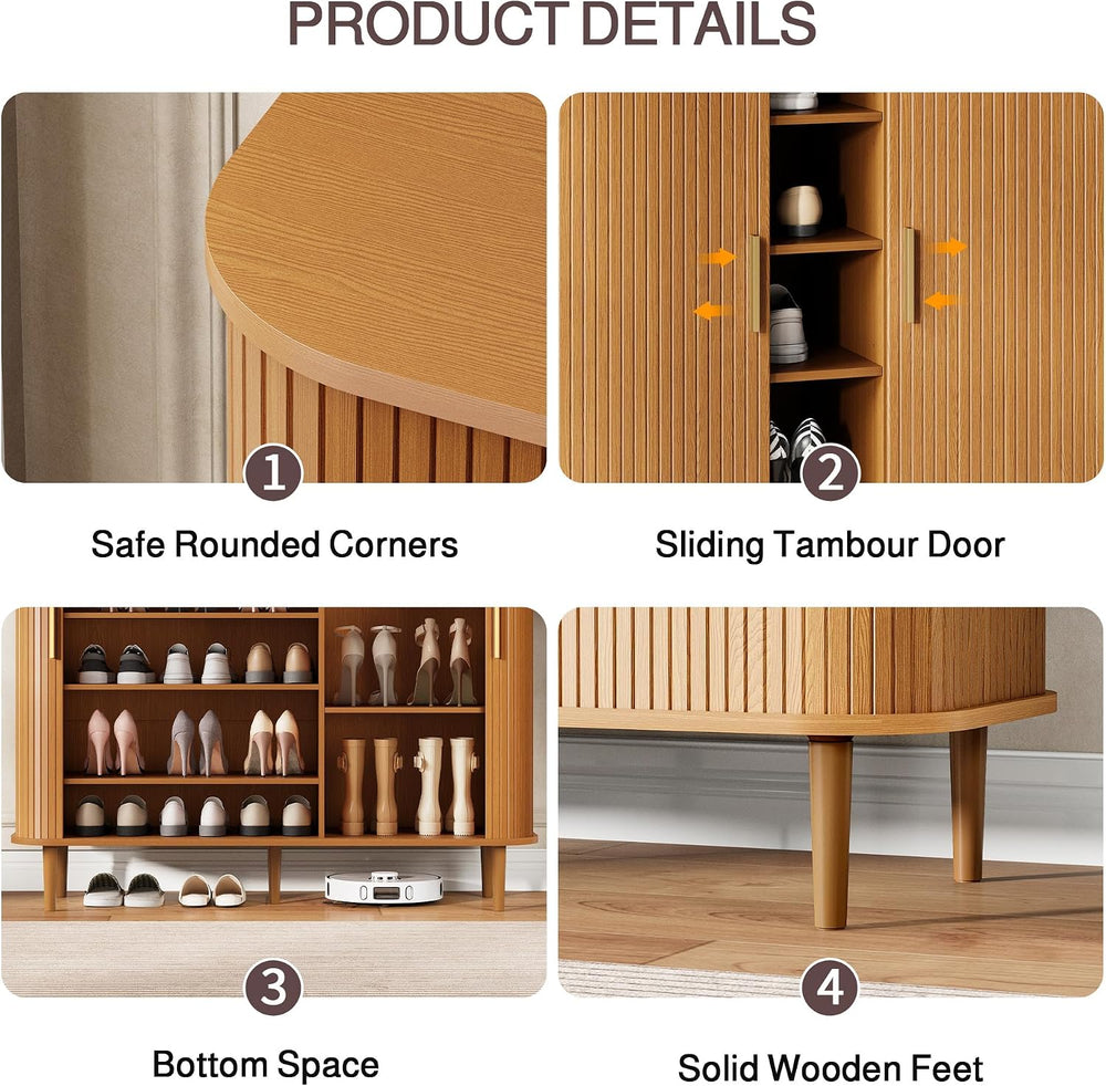 DHH Shoe Storage Cabinet with Sliding Door, 6-Tier Shoe Cabinet with Adjustab...