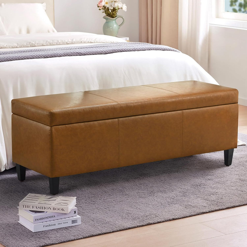 HUIMO Faux Leather Storage Ottoman Bench 50.3 Inch Extra Long PU Upholstered