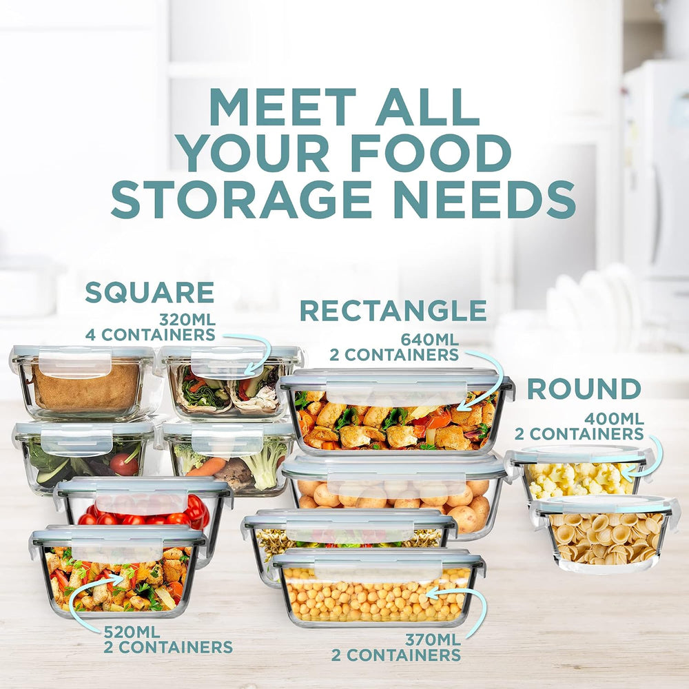 Razab 24 Pc Airtight Glass Food Storage Containers - Glass Meal Prep Containe...