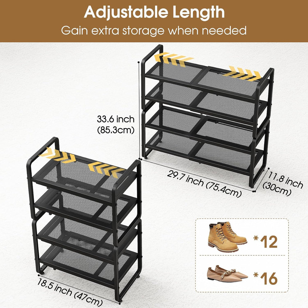 SAYZH Expandable Shoe Rack for Closet, Adjustable Metal Shoe Organizer with S...