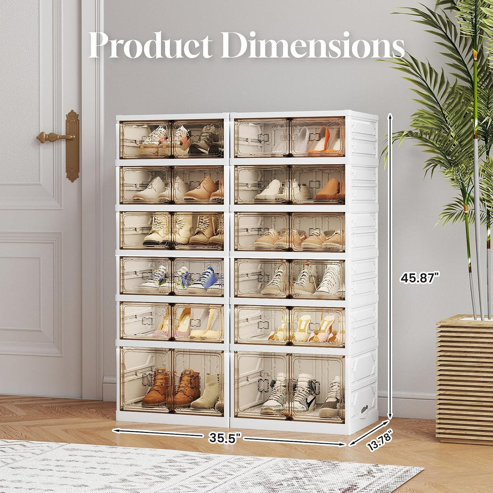 6-Tier Foldable Shoe Rack Organizer, 24 Pairs Stackable & Collapsible Sho...