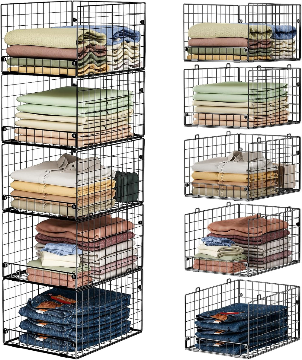 5-Tier Stackable Closet Storage Baskets, Closet Organizers and Storage Shelve...