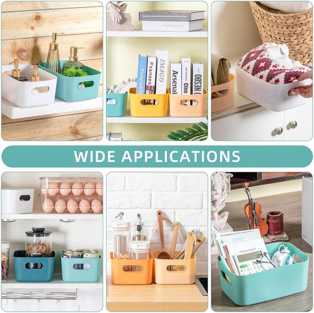 12pcs Small Plastic Storage Bins Basket with Handles, bright