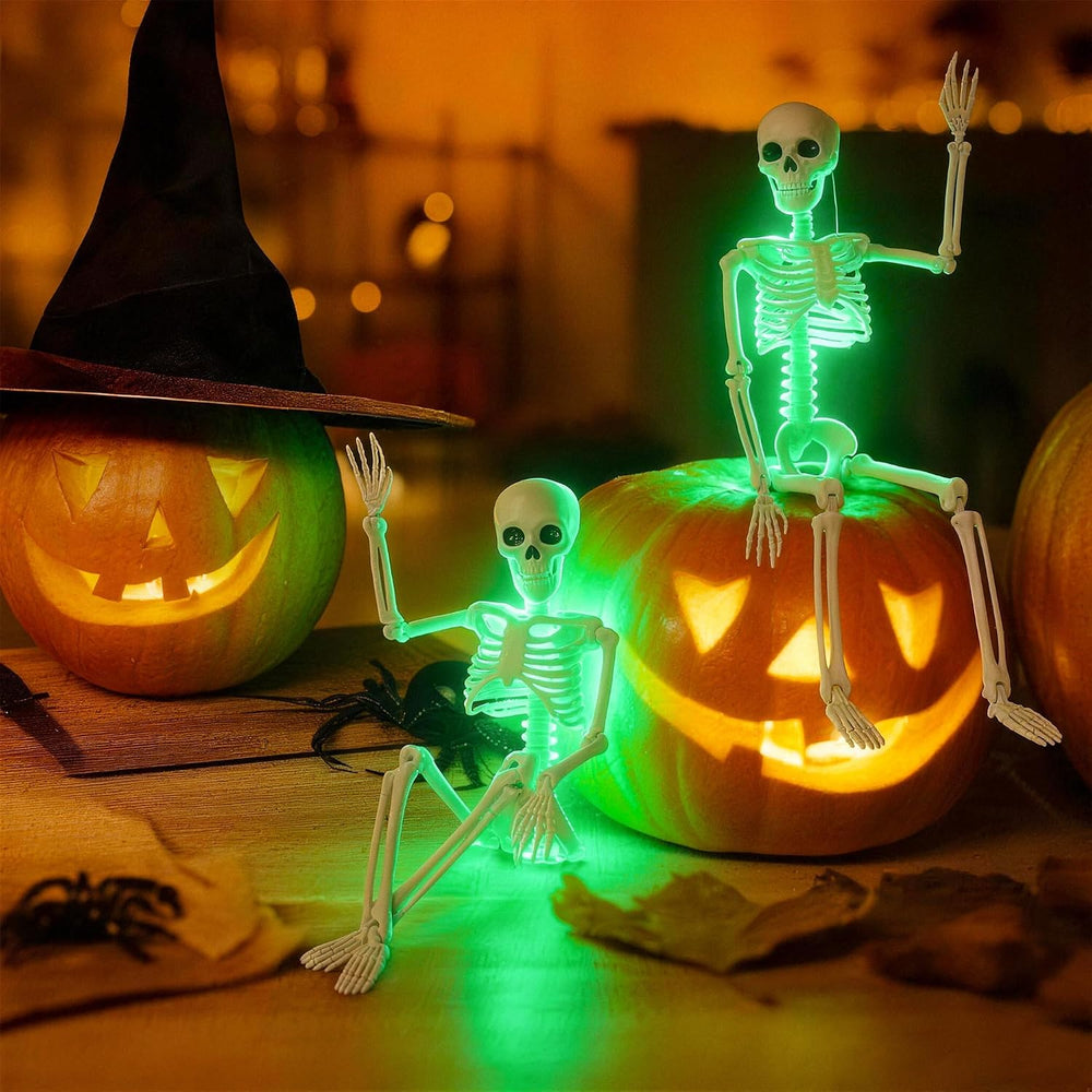 16" Light Up Skeleton Halloween Decorations,10 Pack Posable Skeleton wit...