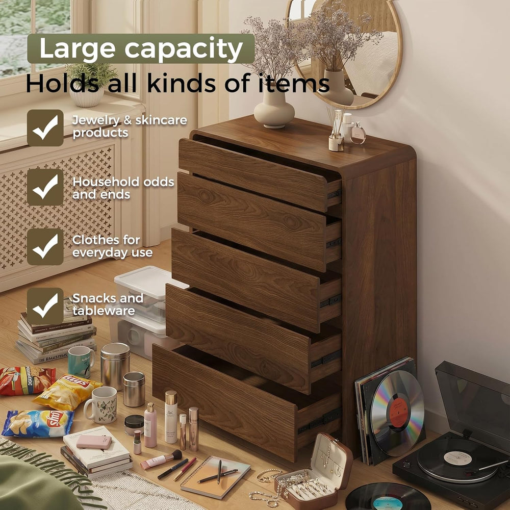 Messenya Mid Century Modern 5 Drawer Dresser with Organizer for Bedroom