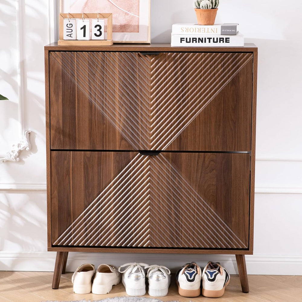 Shoe Cabinet Storage, Farmhouse Freestanding Organizer with 2 Flip Drawers