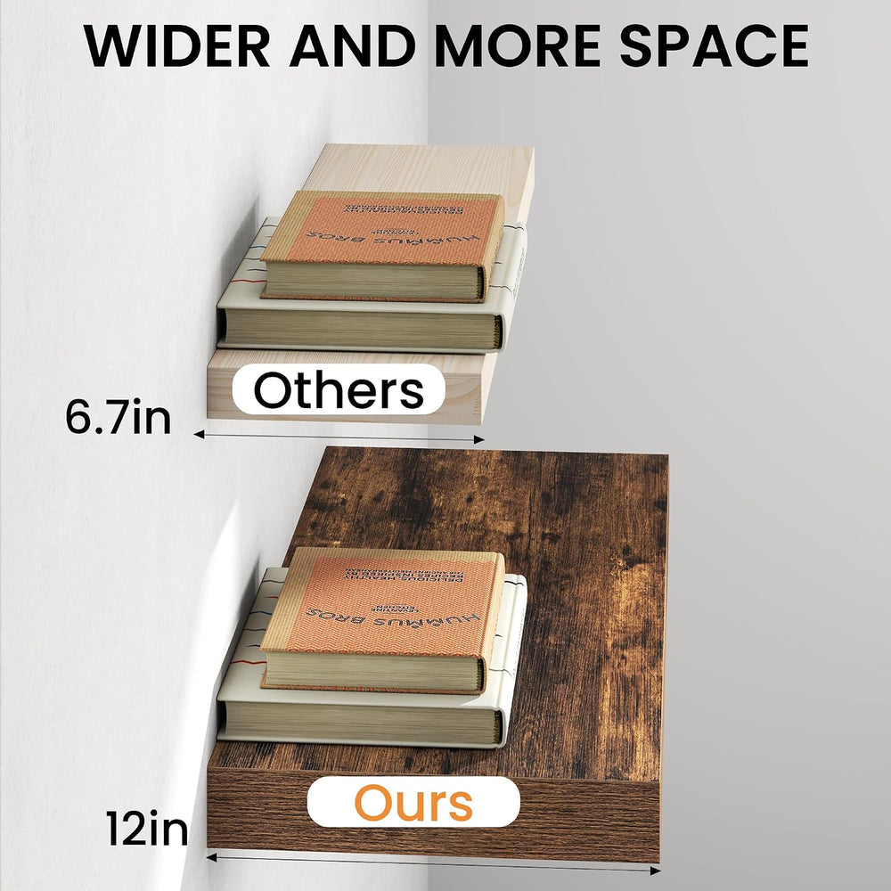 Fun Memories Rustic Brown Floating Shelves for Wall, Set of 2, 72 Inch Extra ...