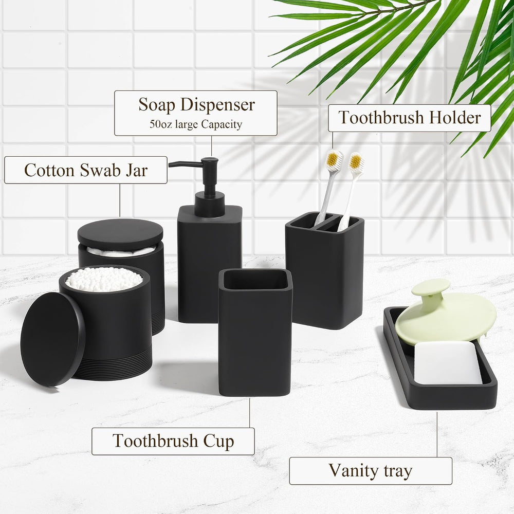 Bathroom Accessories Set, 6 Piece Soap Dispenser Set - Matte Black