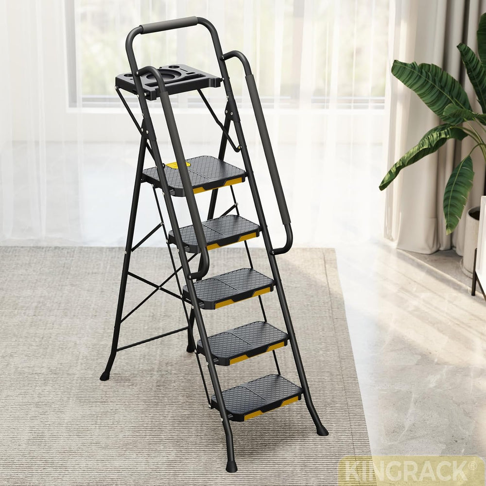 KINGRACK 5 Step Ladder, Sturdy Steel Step Stool with Anti-Slip Wide Pedals, H...