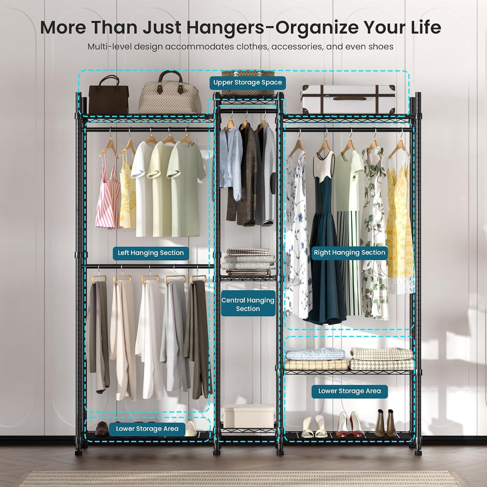 Garment Rack Heavy Duty Clothes Rack Adjustable Freestanding Metal Portable W...