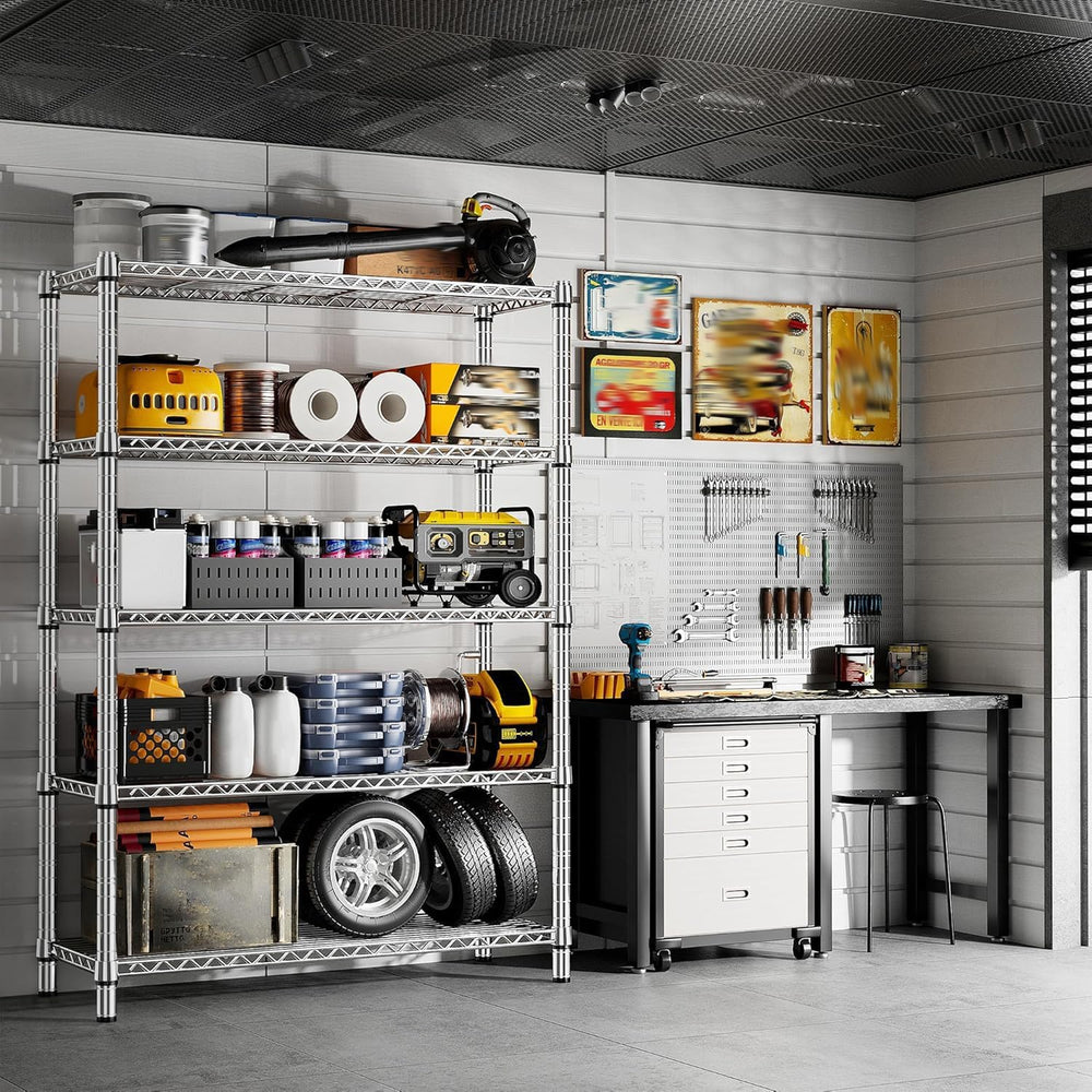 REIBII 5-Tier 1200LBS Metal Shelving, 71" H Adjustable Storage Shelf,Chrome