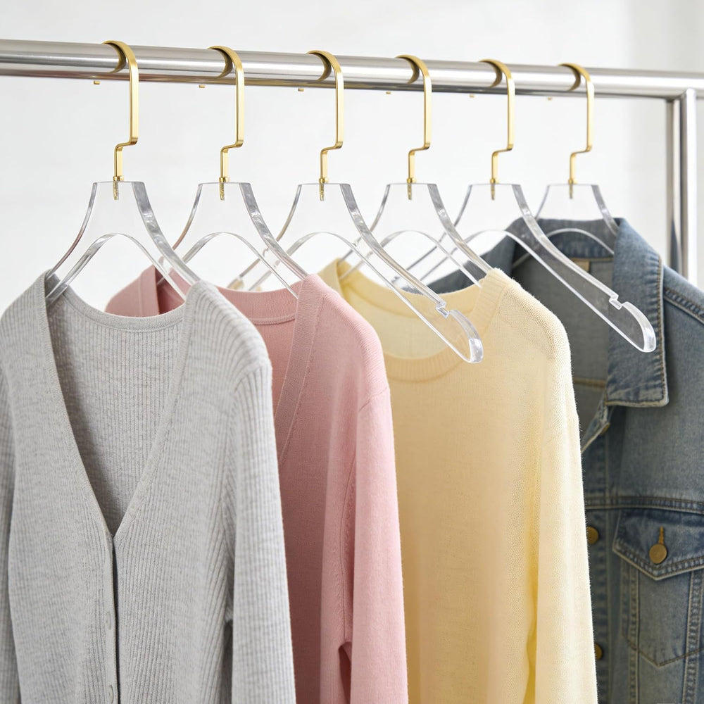 Acrylic Hangers 30 Pack,Clear Crystal Hanger with Gold Hook 15.55 Inch,Premiu...