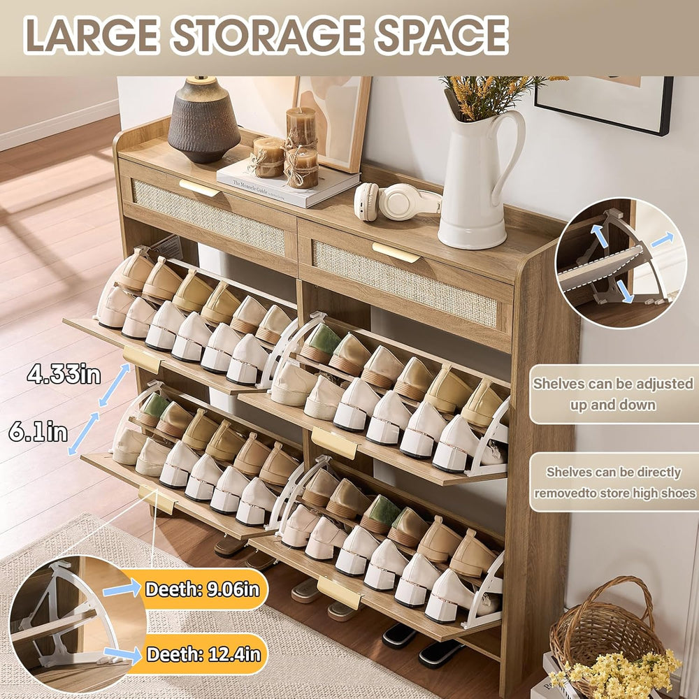 Rattan Shoe Storage Cabinet with 4 Flip Drawers & 2 Drawers, Freestanding...